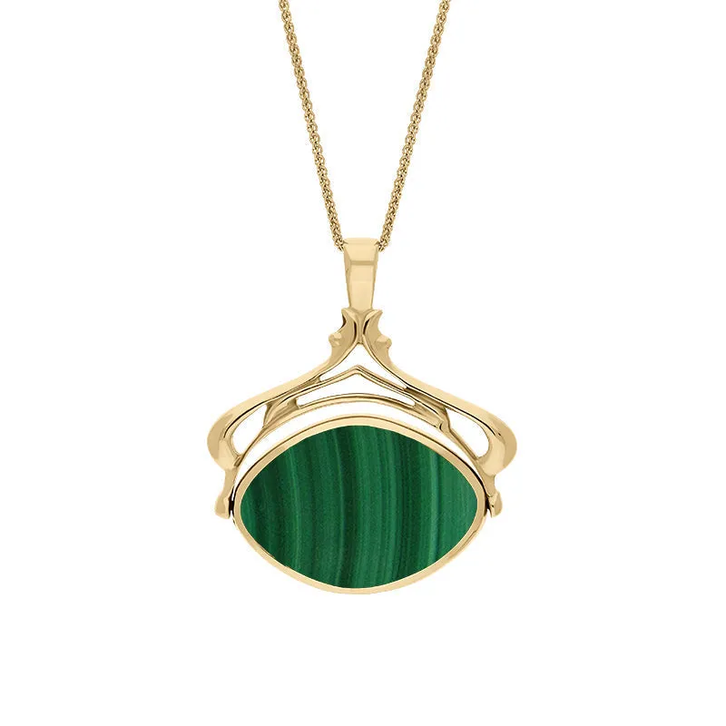 18ct Yellow Gold Whitby Jet Malachite Marquise Swivel Fob Necklace sold by Jura Watches