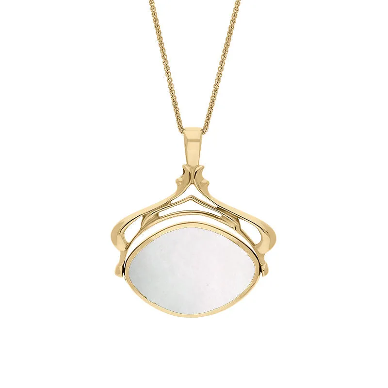 18ct Yellow Gold Whitby Jet Mother Of Pearl Marquise Swivel Fob Necklace sold by Jura Watches
