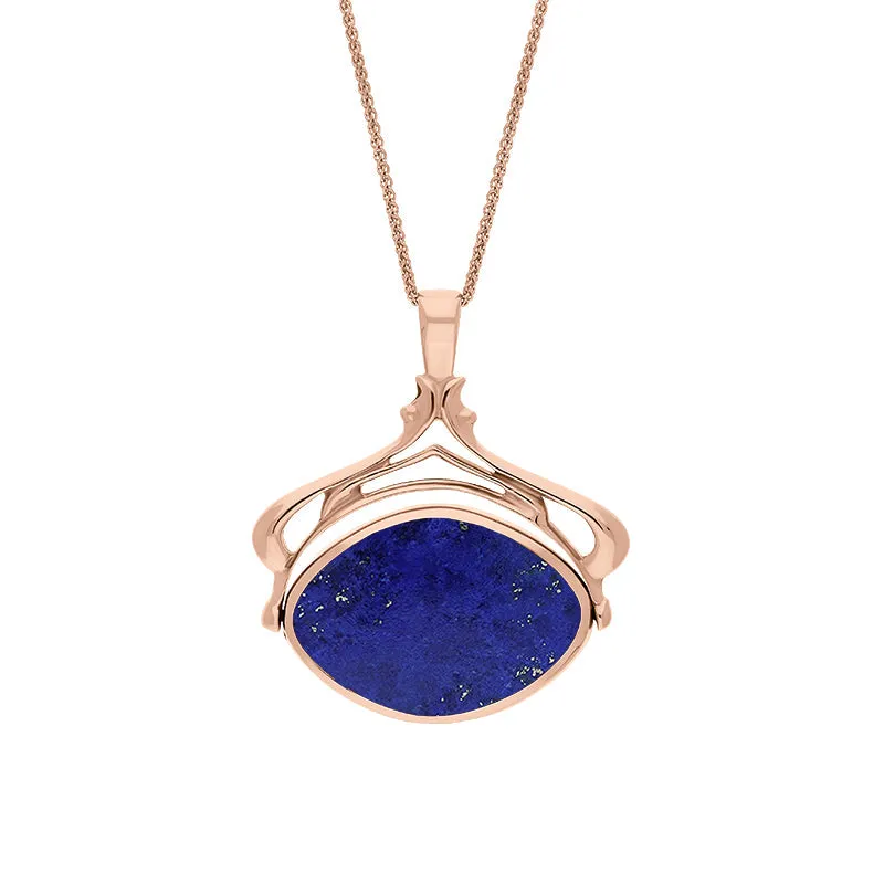 9ct Rose Gold Whitby Jet Lapis Lazuli Marquise Swivel Fob Necklace sold by Jura Watches