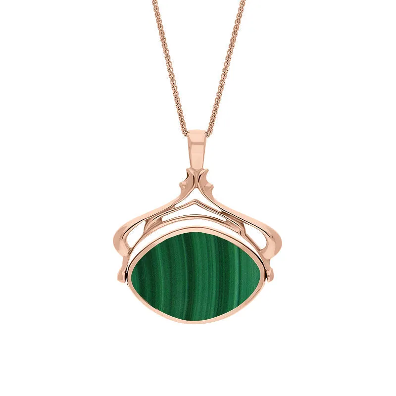 9ct Rose Gold Whitby Jet Malachite Marquise Swivel Fob Necklace sold by Jura Watches