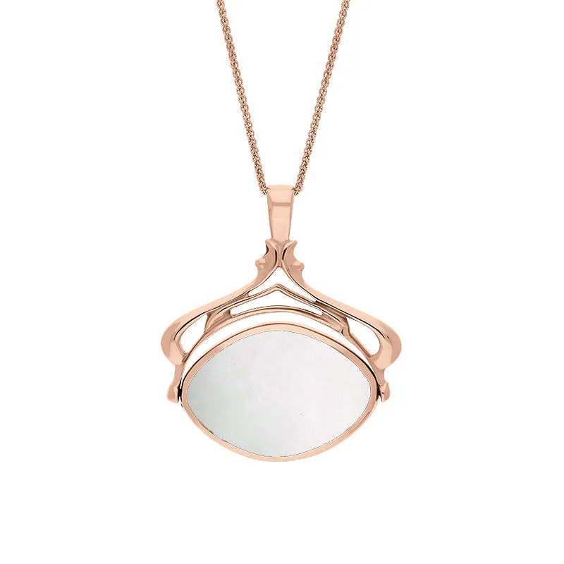 9ct Rose Gold Whitby Jet Mother Of Pearl Marquise Swivel Fob Necklace sold by Jura Watches