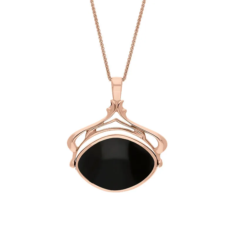 9ct Rose Gold Whitby Jet Turquoise Marquise Swivel Fob Necklace sold by Jura Watches product image thumbnail 2