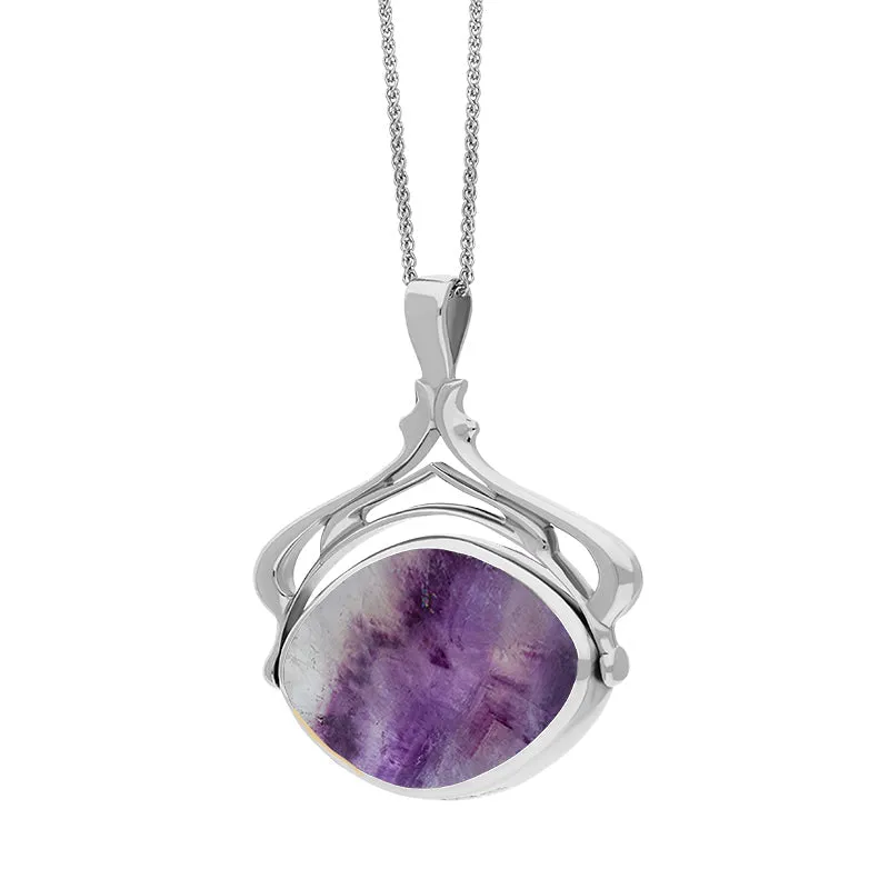 9ct White Gold Blue John Mother Of Pearl Marquise Swivel Fob Necklace sold by Jura Watches product image thumbnail 3