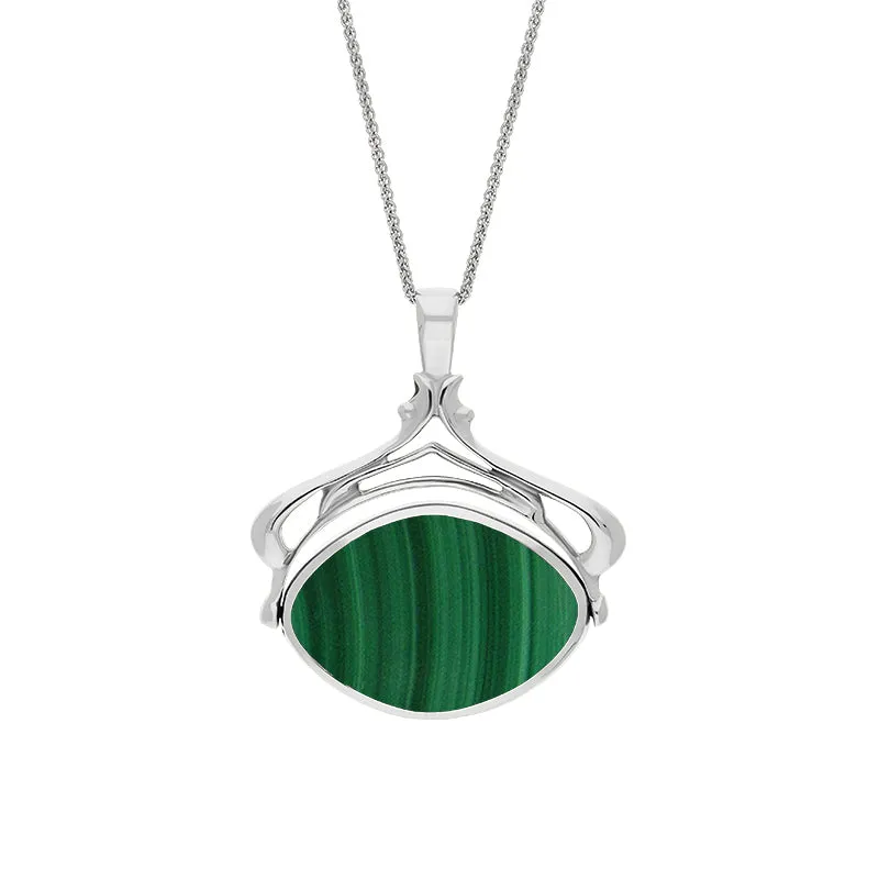 9ct White Gold Whitby Jet Malachite Marquise Swivel Fob Necklace sold by Jura Watches