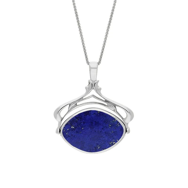 9ct White Gold Whitby Jet Lapis Lazuli Marquise Swivel Fob Necklace sold by Jura Watches