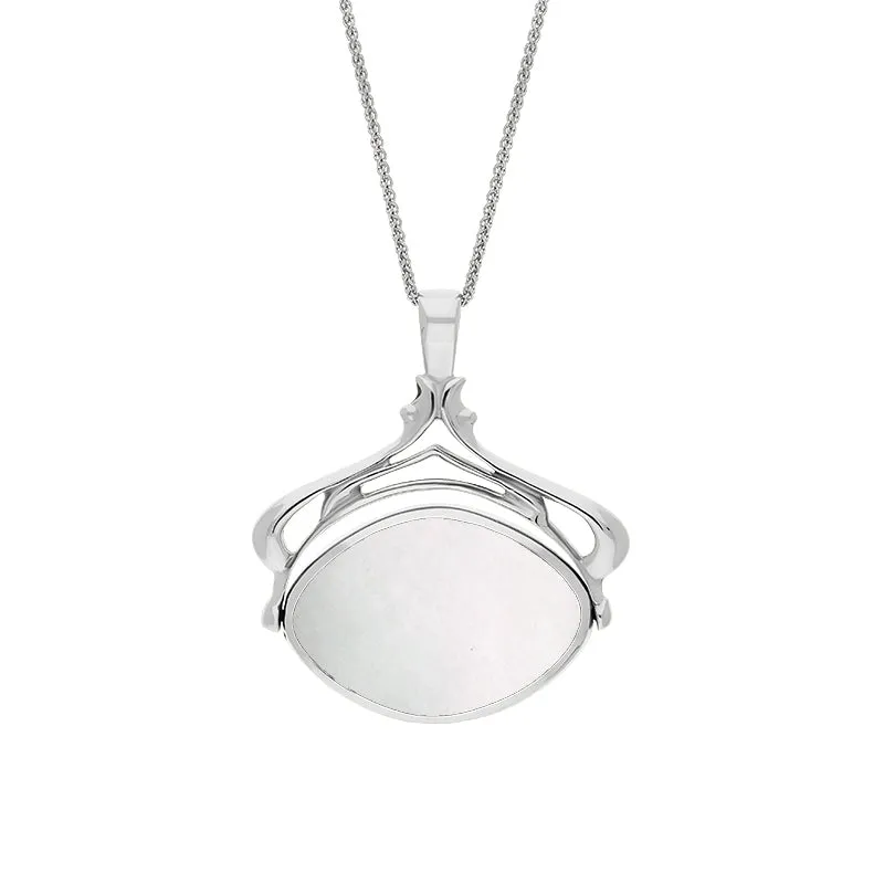 9ct White Gold Whitby Jet Mother Of Pearl Marquise Swivel Fob Necklace sold by Jura Watches