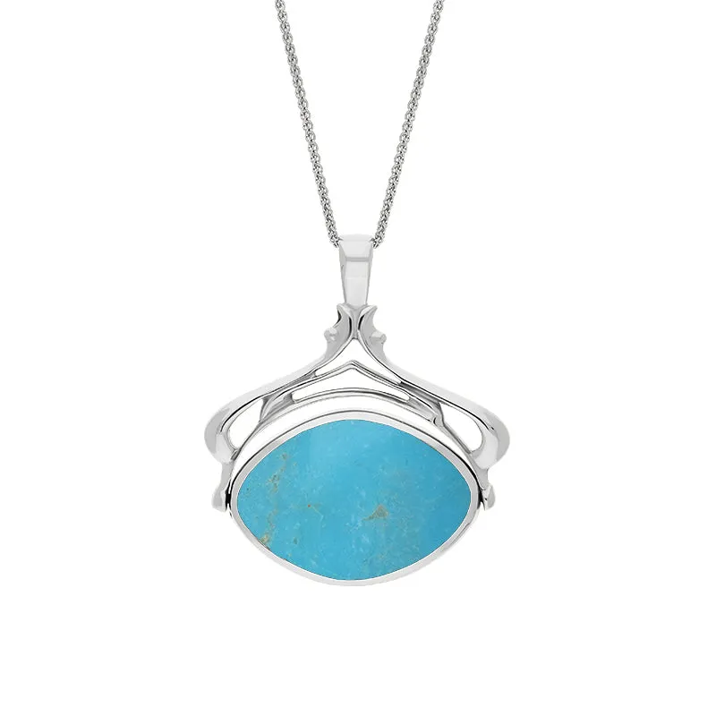 9ct White Gold Whitby Jet Turquoise Marquise Swivel Fob Necklace sold by Jura Watches