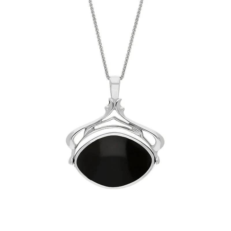 9ct White Gold Whitby Jet Turquoise Marquise Swivel Fob Necklace sold by Jura Watches product image thumbnail 2