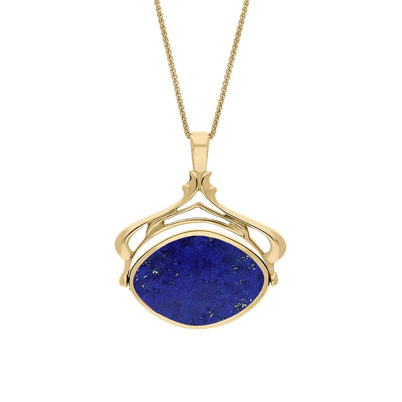 9ct Yellow Gold Whitby Jet Lapis Lazuli Marquise Swivel Fob Necklace sold by Jura Watches