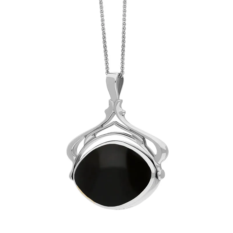 Sterling Silver Whitby Jet Mother Of Pearl Marquise Swivel Fob Necklace sold by Jura Watches product image thumbnail 3
