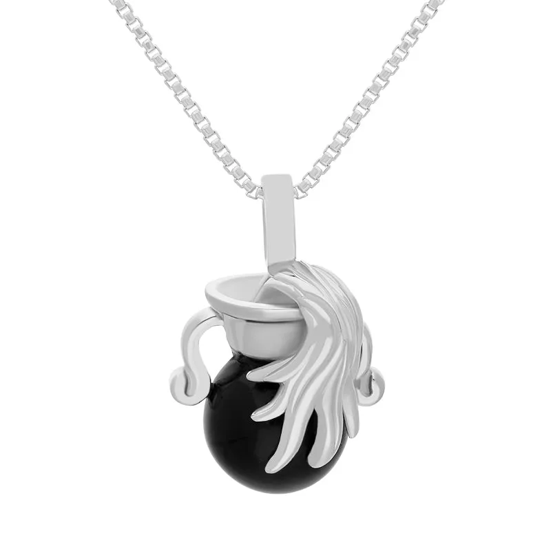 Sterling Silver Whitby Jet Zodiac Aquarius 8mm Bead Pendant sold by Jura Watches