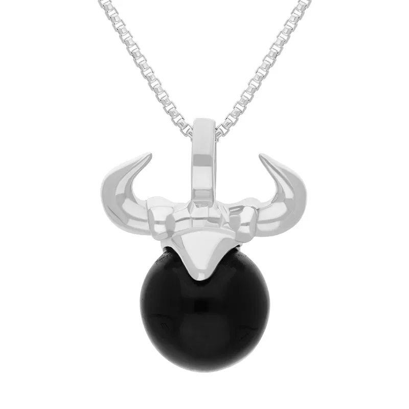 Sterling Silver Whitby Jet Zodiac Taurus 10mm Bead Pendant sold by Jura Watches