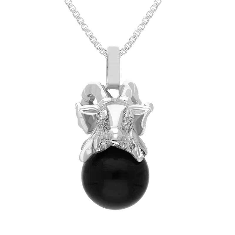 Sterling Silver Whitby Jet Zodiac Aries 8mm Bead Pendant sold by Jura Watches
