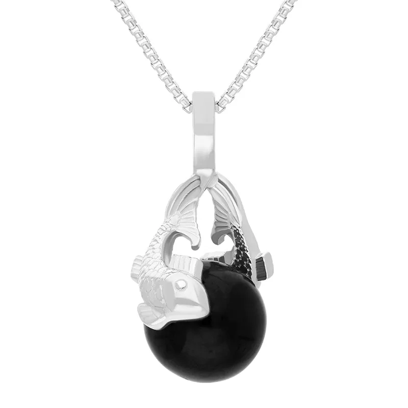 Sterling Silver Whitby Jet Zodiac Pisces 8mm Bead Pendant sold by Jura Watches