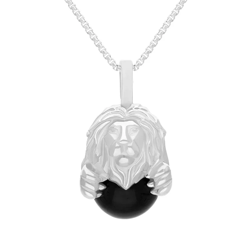 Sterling Silver Whitby Jet Zodiac Leo 10mm Bead Pendant sold by Jura Watches