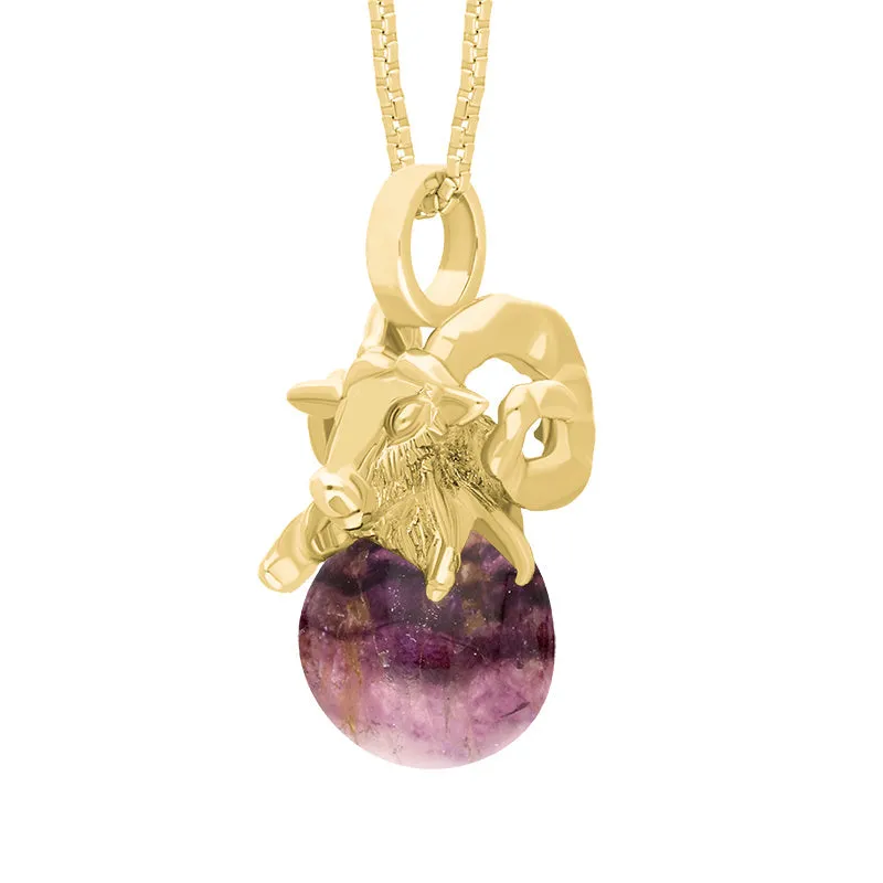 9ct Yellow Gold Blue John Zodiac Aries 8mm Bead Pendant sold by Jura Watches product image thumbnail 2