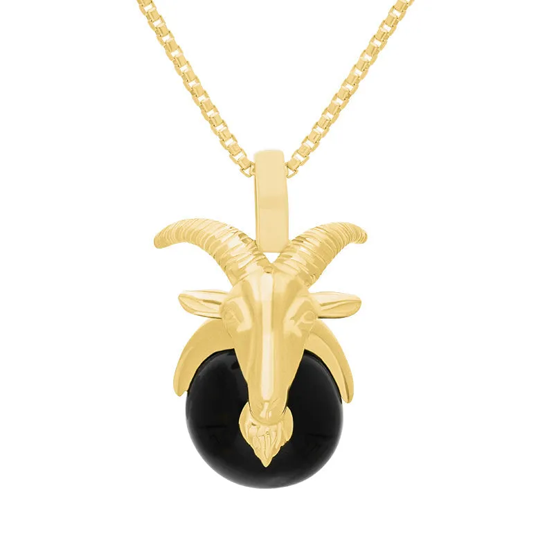 9ct Yellow Gold Whitby Jet Zodiac Capricorn 9mm Bead Pendant sold by Jura Watches