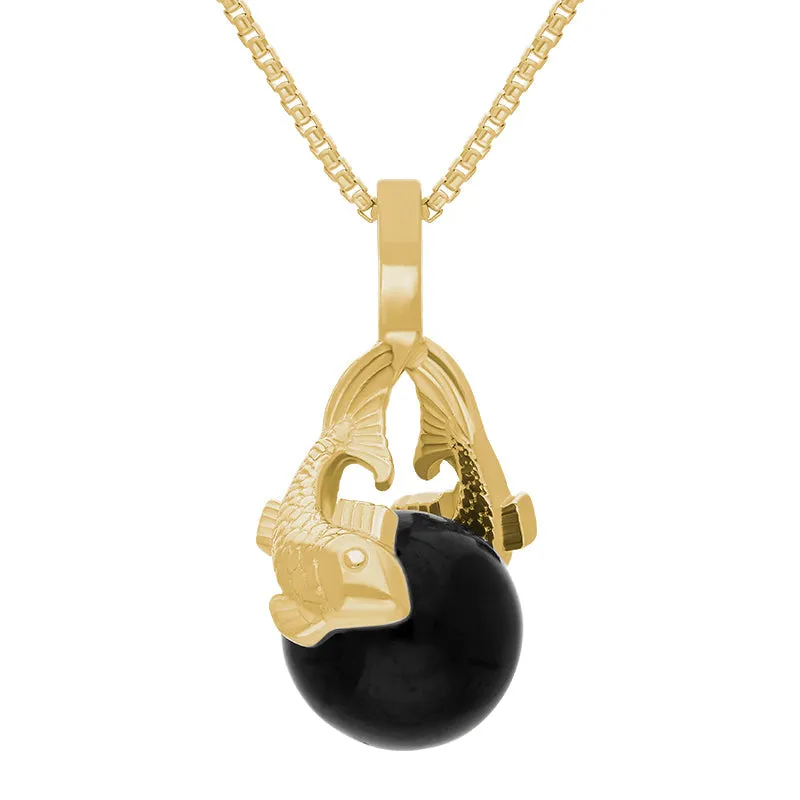 9ct Yellow Gold Whitby Jet Zodiac Pisces 8mm Bead Pendant sold by Jura Watches