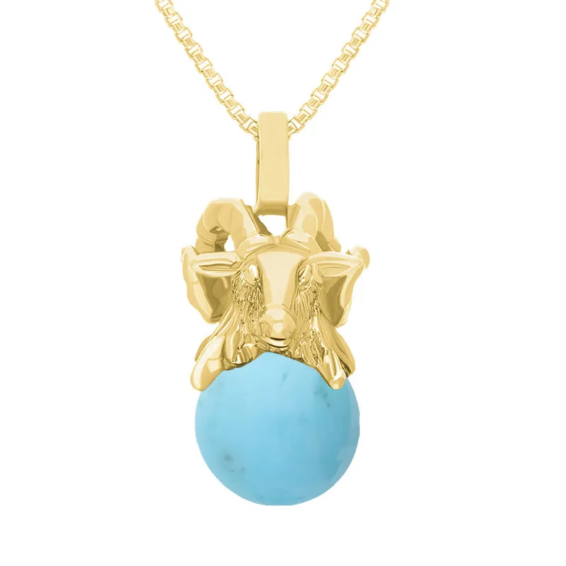 9ct Yellow Gold Turquoise Zodiac Aries 8mm Bead Pendant sold by Jura Watches