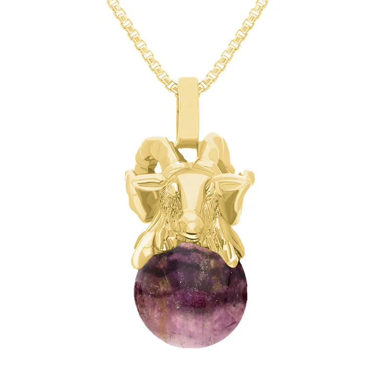 18ct Yellow Gold Blue John Zodiac Aries 8mm Bead Pendant sold by Jura Watches