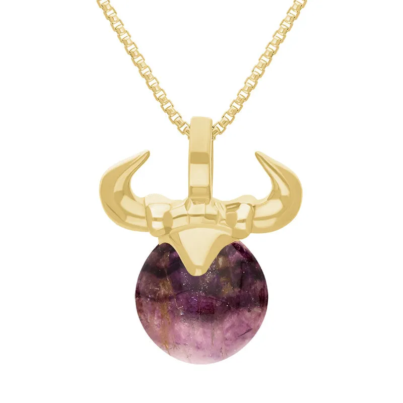 18ct Yellow Gold Blue John Zodiac Taurus 10mm Bead Pendant sold by Jura Watches