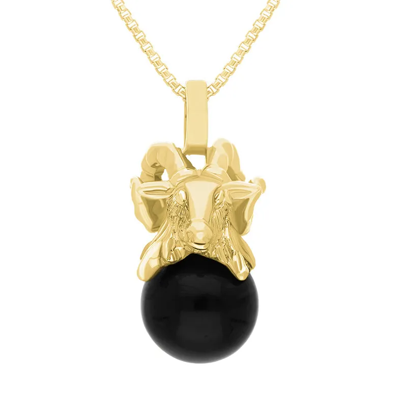 18ct Yellow Gold Whitby Jet Zodiac Aries 8mm Bead Pendant sold by Jura Watches
