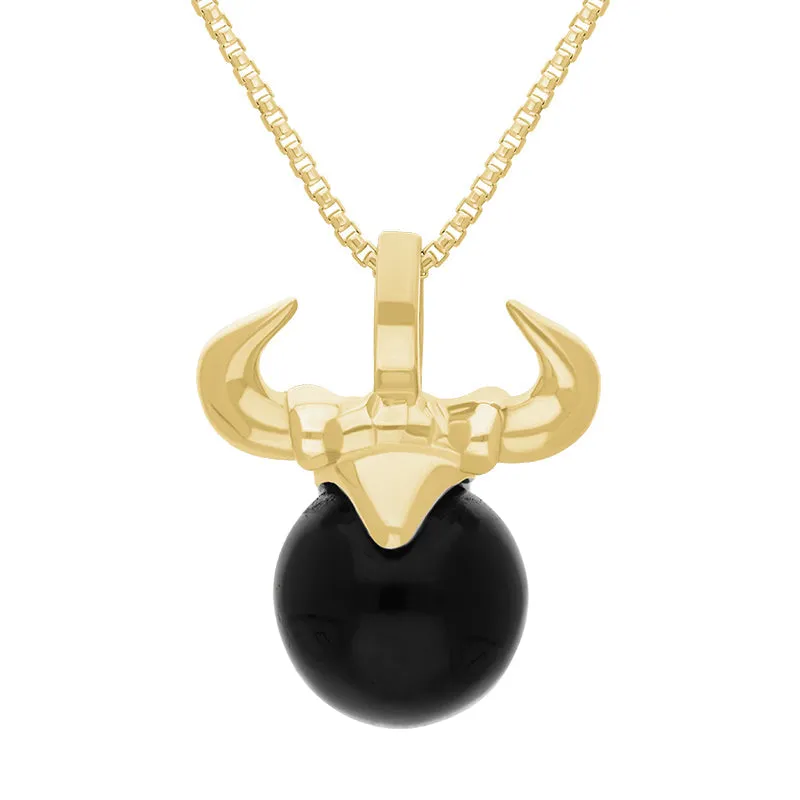 18ct Yellow Gold Whitby Jet Zodiac Taurus 10mm Bead Pendant sold by Jura Watches