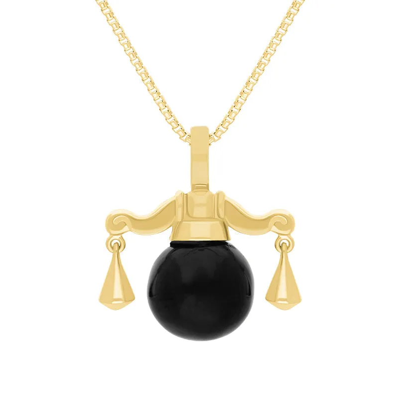 18ct Yellow Gold Whitby Jet Zodiac Libra 8mm Bead Pendant sold by Jura Watches