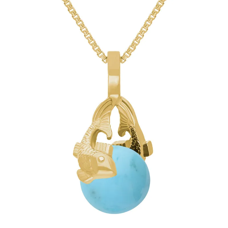 18ct Yellow Gold Turquoise Zodiac Pisces 8mm Bead Pendant sold by Jura Watches