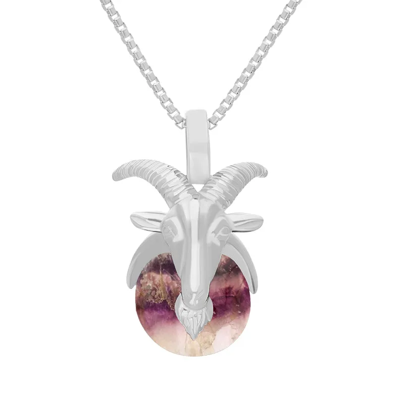 9ct White Gold Blue John Zodiac Capricorn 9mm Bead Pendant sold by Jura Watches