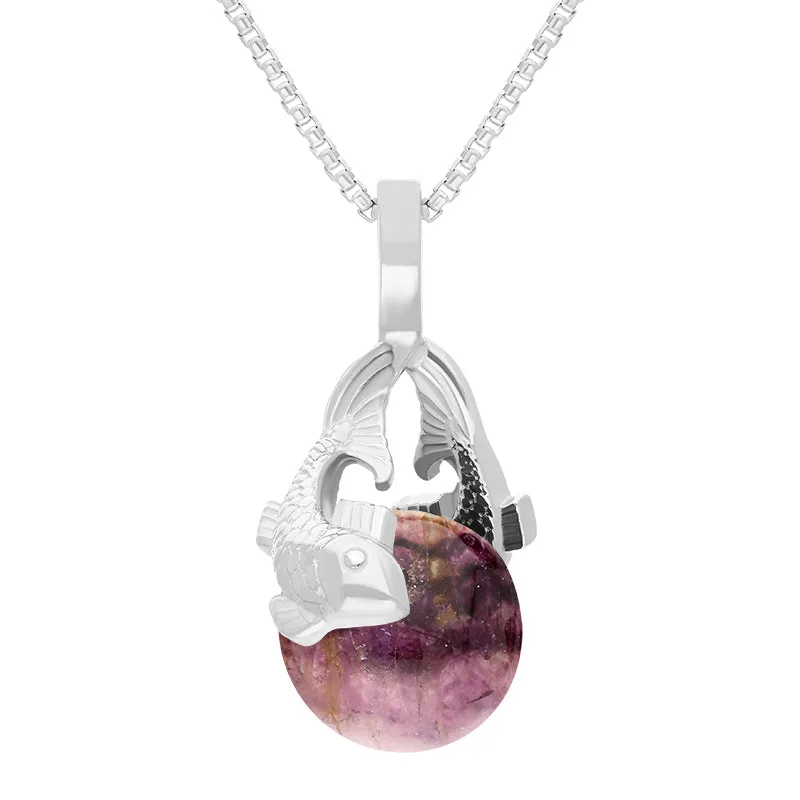 9ct White Gold Blue John Zodiac Pisces 8mm Bead Pendant sold by Jura Watches