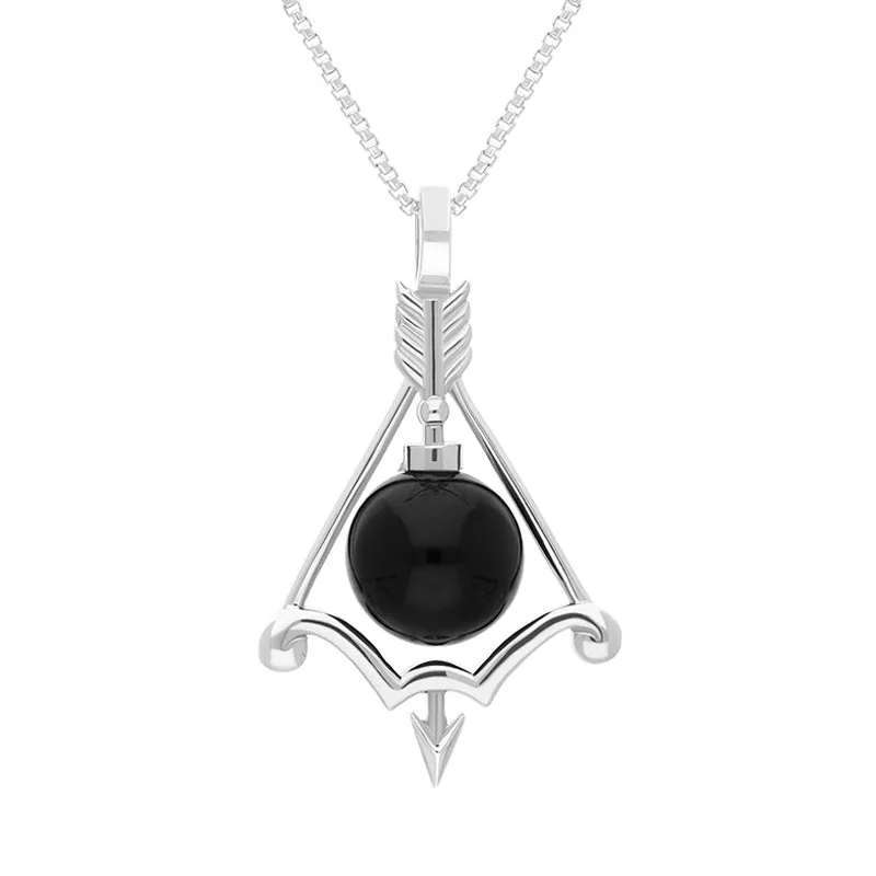 9ct White Gold Whitby Jet Zodiac Sagittarius 8mm Bead Pendant sold by Jura Watches