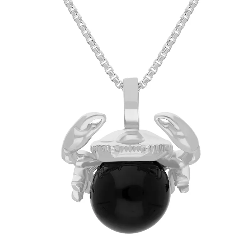 9ct White Gold Whitby Jet Zodiac Cancer 8mm Bead Pendant sold by Jura Watches
