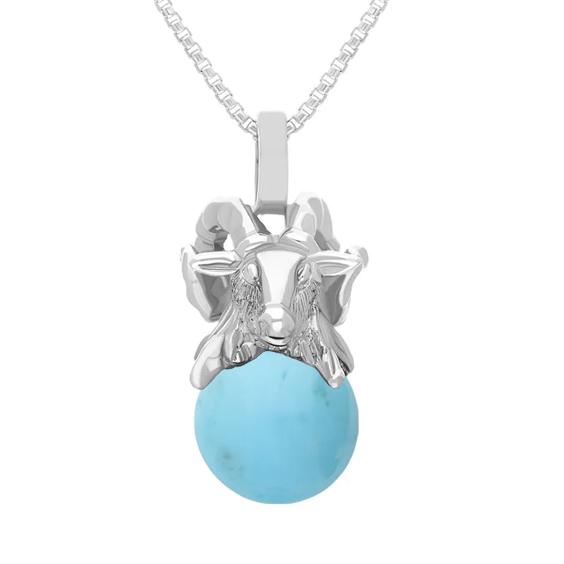 9ct White Gold Turquoise Zodiac Aries 8mm Bead Pendant sold by Jura Watches