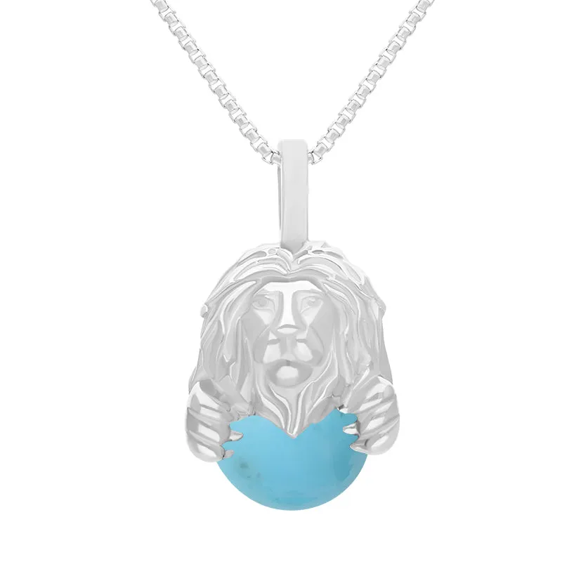 9ct White Gold Turquoise Zodiac Leo 10mm Bead Pendant sold by Jura Watches