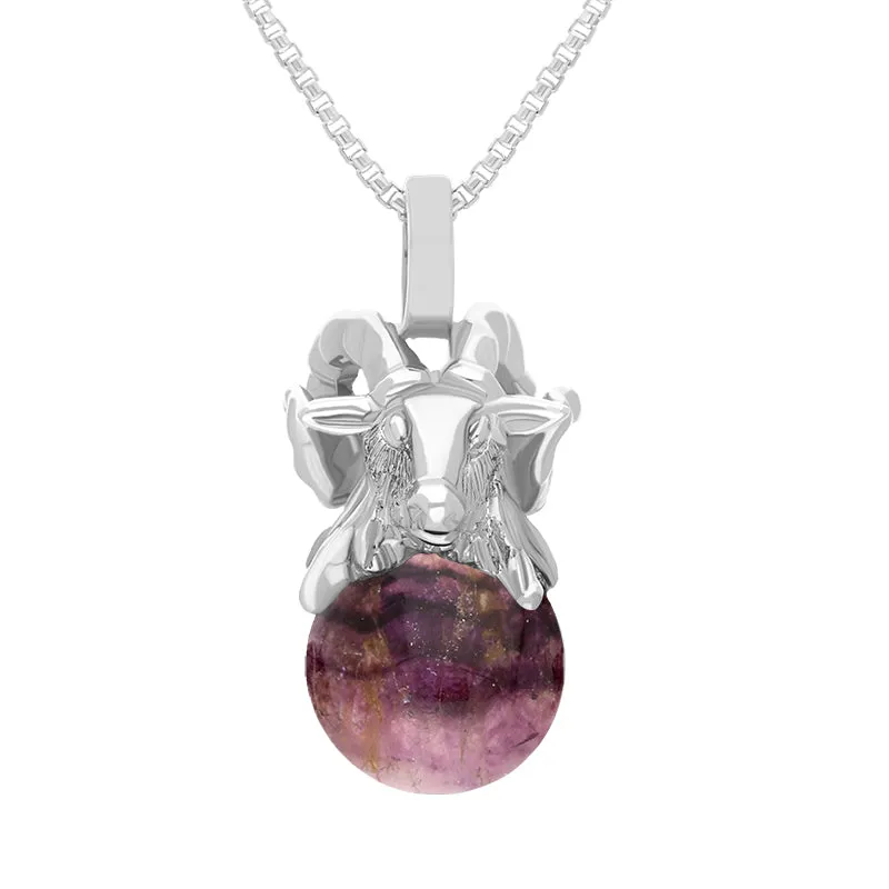 18ct White Gold Blue John Zodiac Aries 8mm Bead Pendant sold by Jura Watches