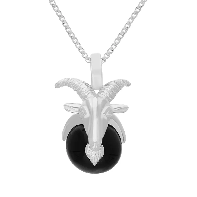 18ct White Gold Whitby Jet Zodiac Capricorn 9mm Bead Pendant sold by Jura Watches