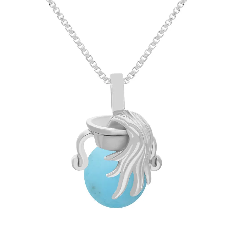 18ct White Gold Turquoise Zodiac Aquarius 8mm Bead Pendant sold by Jura Watches