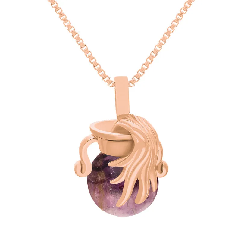 9ct Rose Gold Blue John Zodiac Aquarius 8mm Bead Pendant sold by Jura Watches
