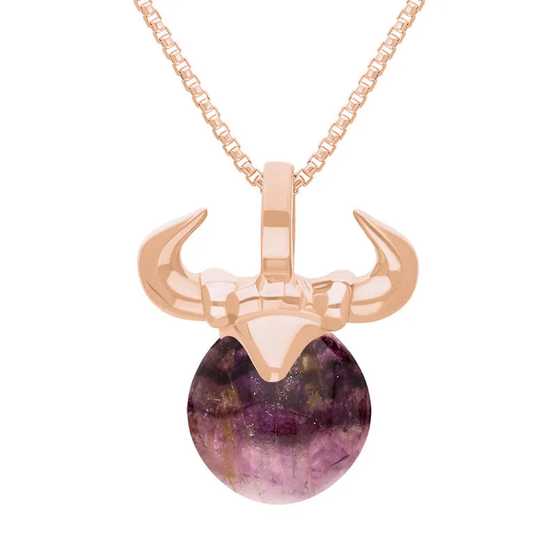 9ct Rose Gold Blue John Zodiac Taurus 10mm Bead Pendant sold by Jura Watches