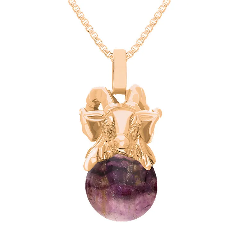 9ct Rose Gold Blue John Zodiac Aries 8mm Bead Pendant sold by Jura Watches