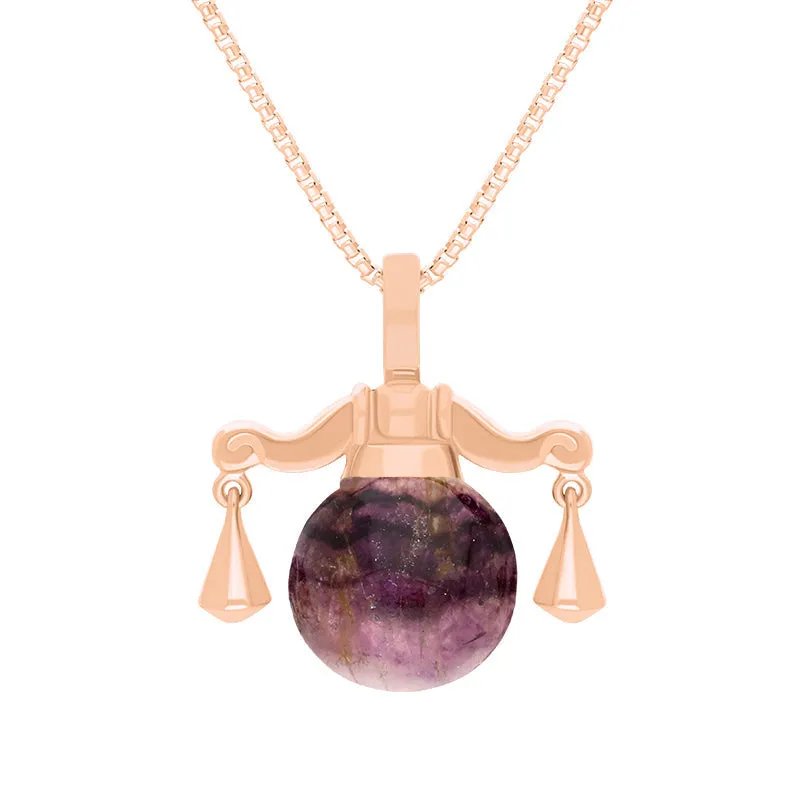 9ct Rose Gold Blue John Zodiac Libra 8mm Bead Pendant sold by Jura Watches
