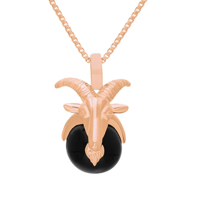 9ct Rose Gold Whitby Jet Zodiac Capricorn 9mm Bead Pendant sold by Jura Watches
