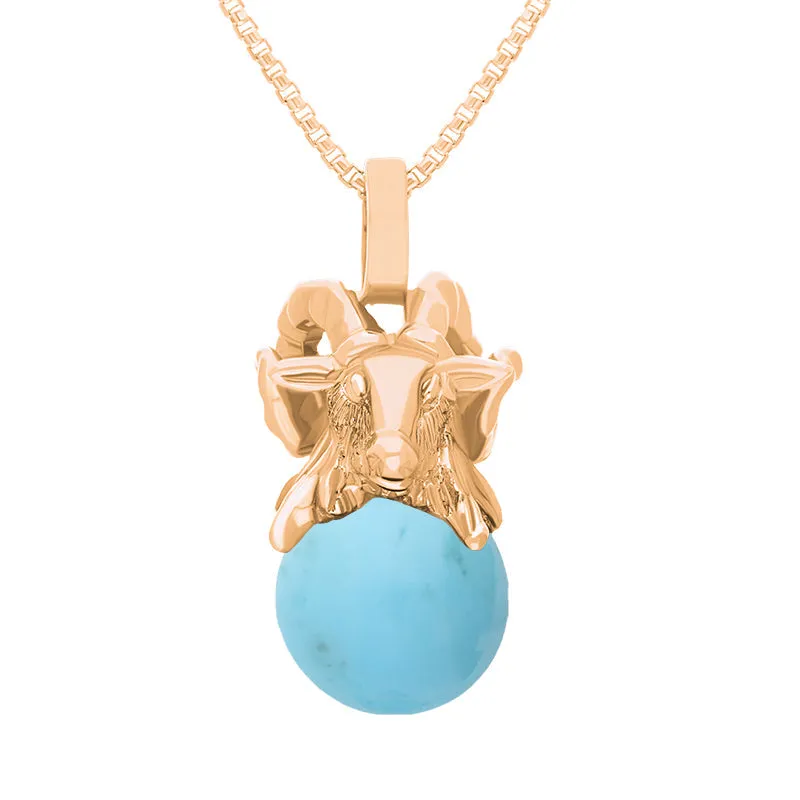 9ct Rose Gold Turquoise Zodiac Aries 8mm Bead Pendant sold by Jura Watches