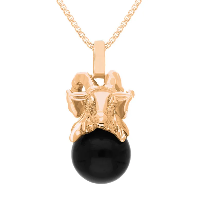 18ct Rose Gold Whitby Jet Zodiac Aries 8mm Bead Pendant sold by Jura Watches