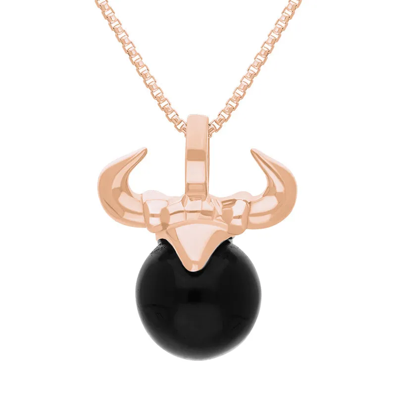 18ct Rose Gold Whitby Jet Zodiac Taurus 10mm Bead Pendant sold by Jura Watches