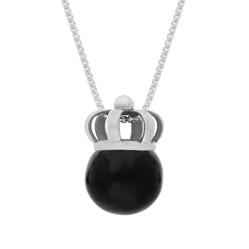 9ct White Gold Whitby Jet Royal Crown 11mm Bead Pendant sold by Jura Watches product image thumbnail 2