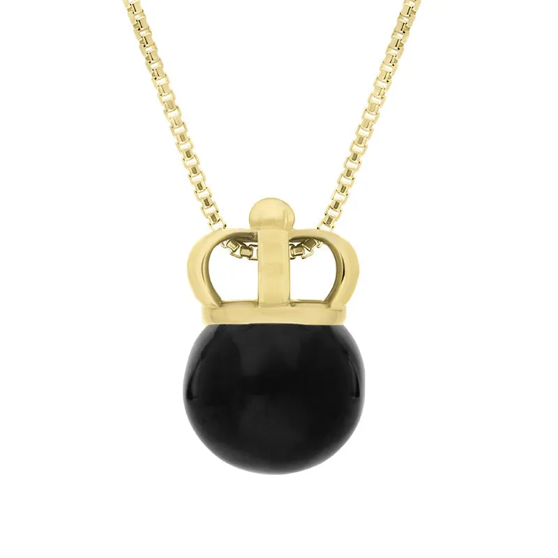 9ct Yellow Gold Whitby Jet Royal Crown 11mm Bead Pendant sold by Jura Watches