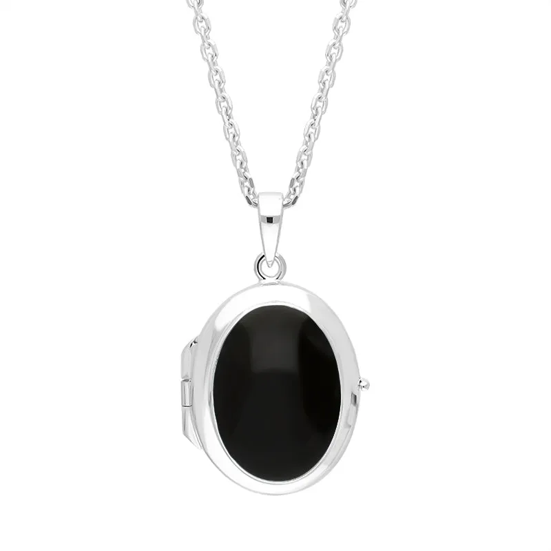 Sterling Silver Whitby Jet Oval Locket Pendant sold by Jura Watches