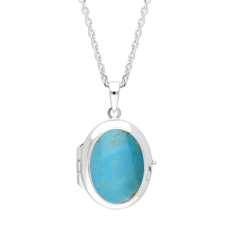 Sterling Silver Turquoise Oval Locket Pendant sold by Jura Watches